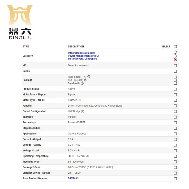 DRV8812PWPR IC MTR DRVR BIPLR 8.2-45V 28SSOP    DRV8812PWPR Bipolar Motor Driver Power IC  BOM service