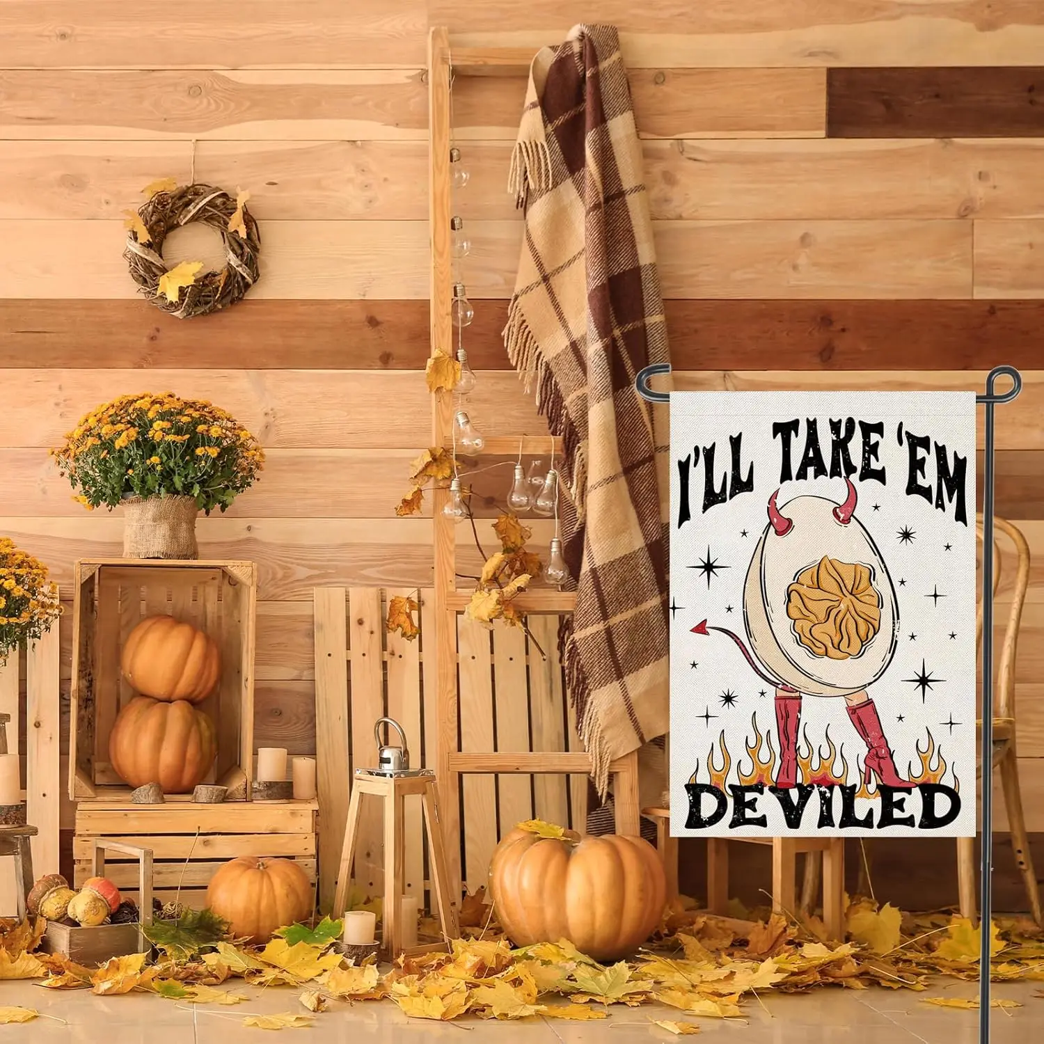 Fall Garden Flags 12x18 inch Double Sided, Seasonal Thanksgiving I'LL Take EM' DEVILED Decorations, Small Autumn Decor f