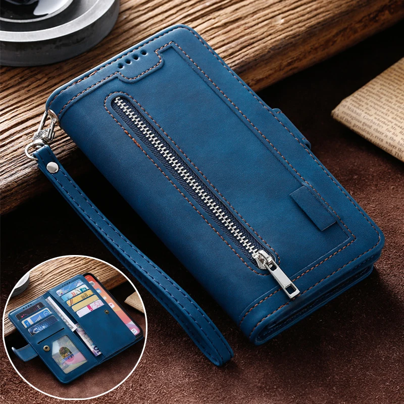 

Zipper Leather Wallet Phone Case For Motorola G73 G53 G13 G23 G72 G62 G52 G22 G71 G41 G50 E13 E32 G Power 2023 Cards Stand Cover