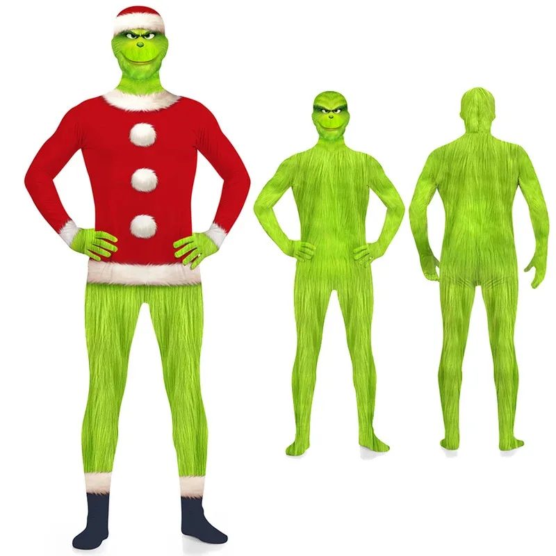 

Зеленый Мех Cos Monster Косплей Фэнтезийный Комбинезон Костюм Для Взрослых Детей Маскировка Рождественские Наряды Карнавальный Хэллоуин Фантазийный Костюм