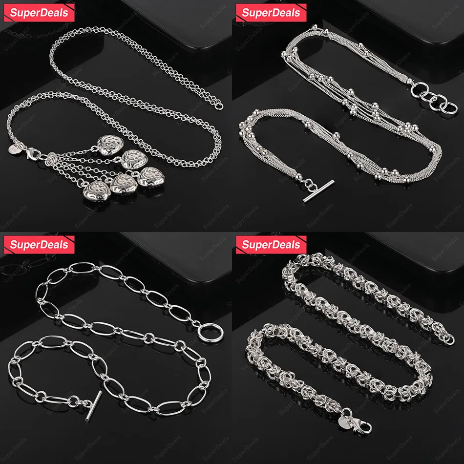 

SuperDeals 925 Sterling Silver Oval Chain Keel Chain Hollow Heart Beads Necklace Fashion Party Girls Birthday Gift Trend Jewelry