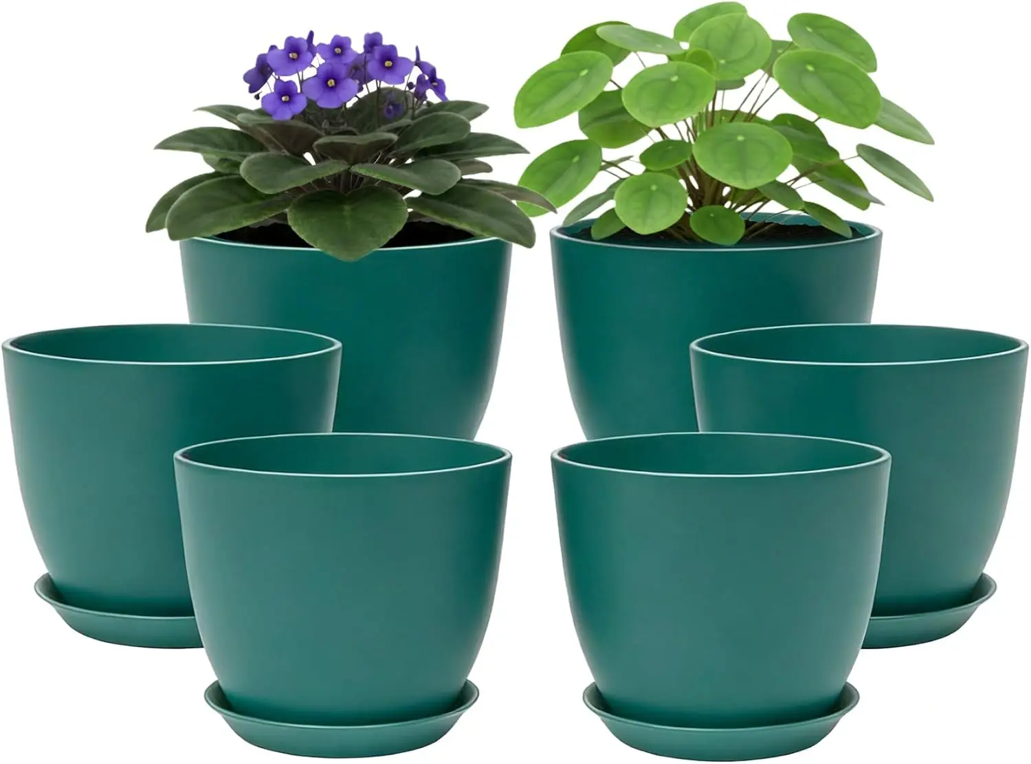 

Набор из 6 пластиковых горшков для растений 8 дюймов с дренажными отверстиями и поддонами, для комнатных и уличных растений