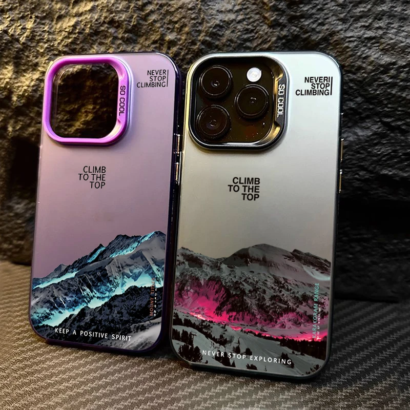 

Snow Mountain Landscape Sunset Electroplate Silver Phone Case For iPhone 16 Pro 17 11 12 13 14 15 Pro Max Air 16E Back Cover