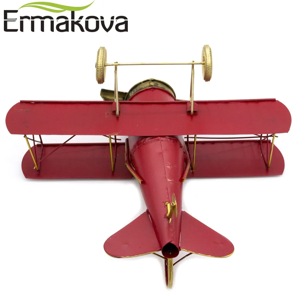 ERMAKOVA 22CM  Metal Handmade Crafts Aircraft Model Airplane Model Biplane Home Decor Furnishing Articles(Red Color)