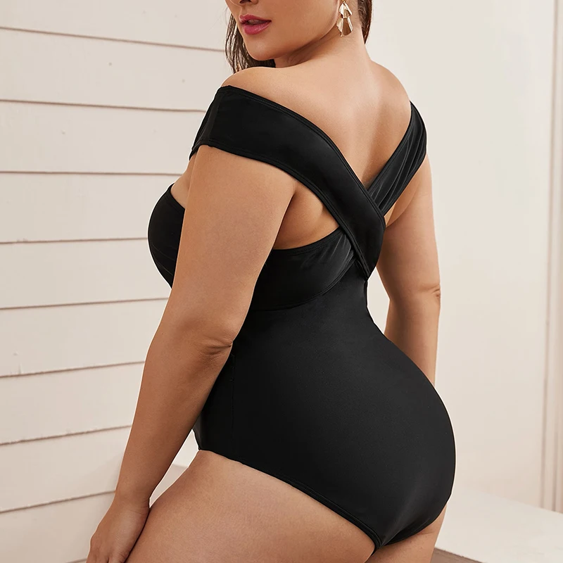 Jednoczęściowy strój kąpielowy damski kostium kąpielowy damski Plus Size dla otyłych kobiet pulchny krzyżowy dekolt stroje kąpielowe Monokini 4XL