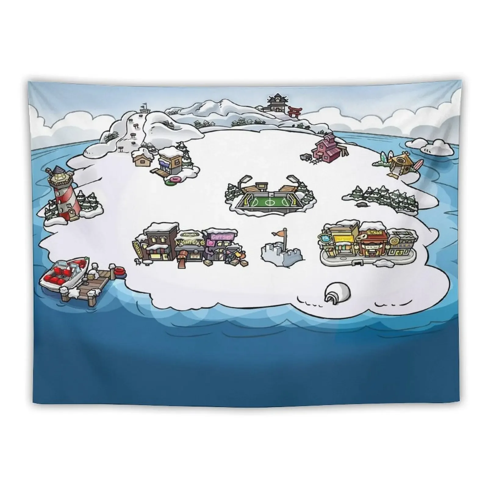 Club Penguin Map Tapestry Decorative Wall Murals Wall Hangings Decoration Wall Decor Hanging Decoration Aesthetic Tapestry