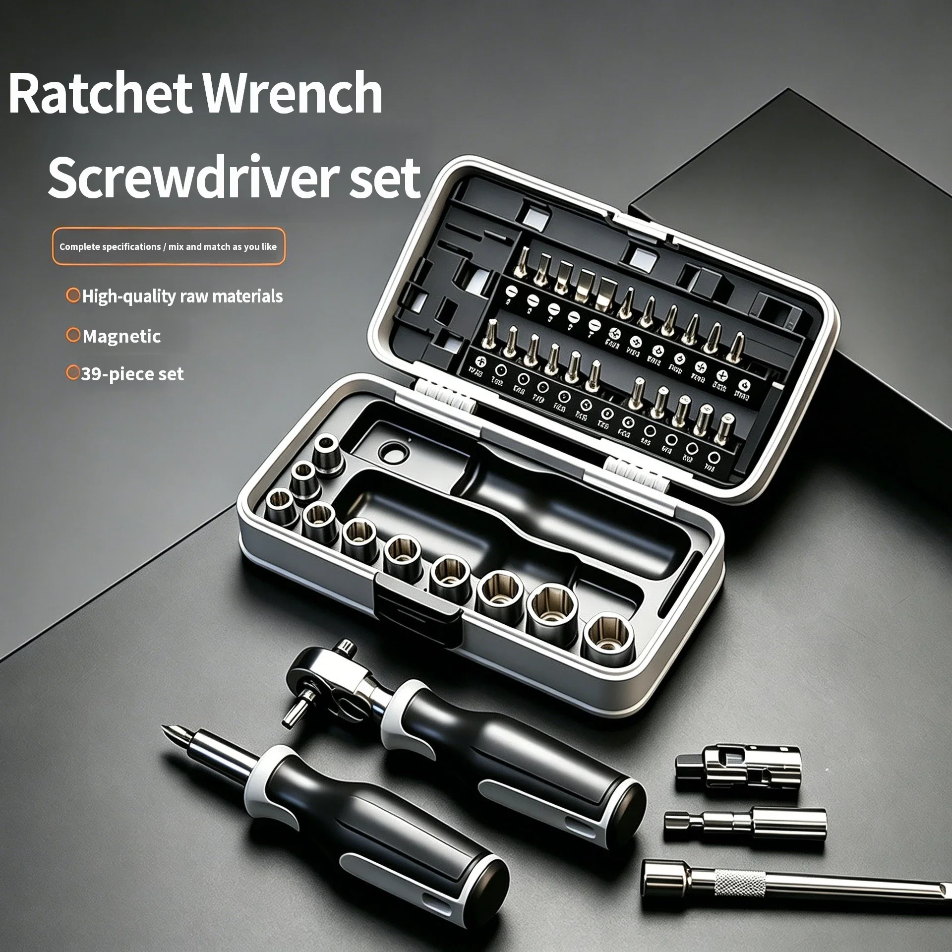 リバーシブルラチェットドライバーセット-39pcs-高トルクマルチビットツールキット-家庭用diy修理用