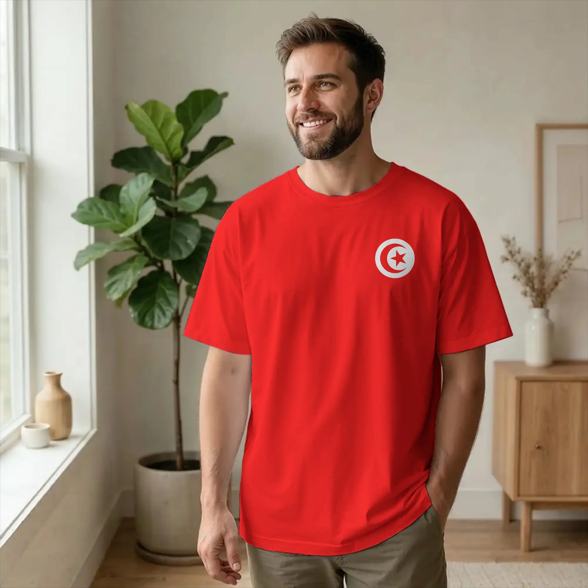 Tunesien-Flagge Erbe Tunesischer Stolz Herren T-Shirt Wurzeln Vintage T-Shirt Kurzarm O-Ausschnitt T-Shirts Reine Baumwolle Geschenk-Oberteile