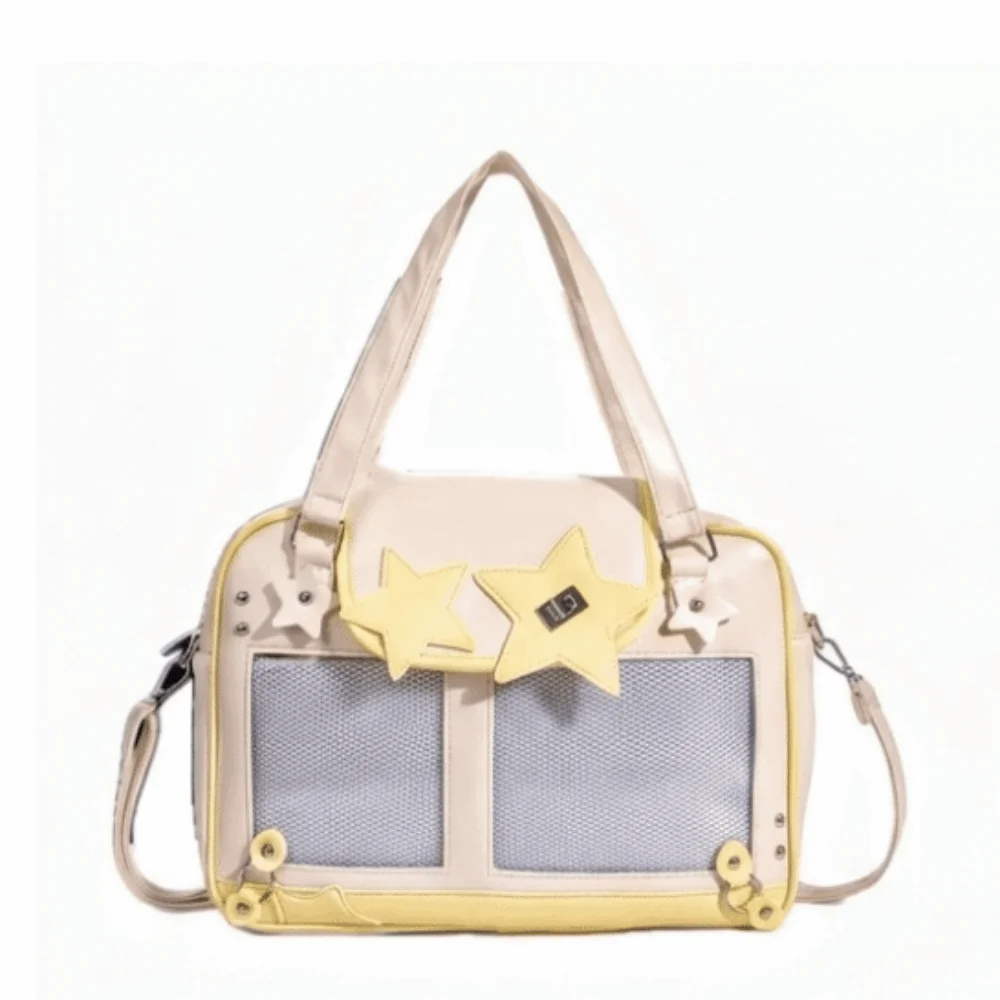 

Y2K Star Rivet Ita Bag PU Transparent Leather DIY Display Crossbody Bag Large Capacity Contrasting Color Design Tote Bag Casual