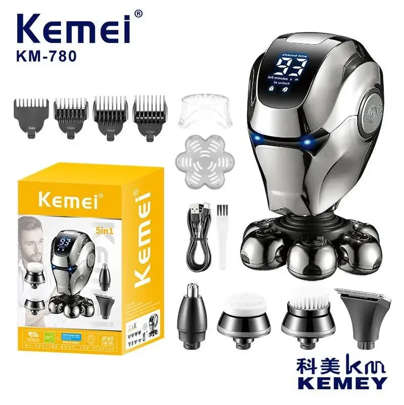 

KEMEI Multifunctional Electric Head Shaver 7D waterproof Heads Beard Nose Ear Hair Trimmer Razor Clipper Facial Shaver