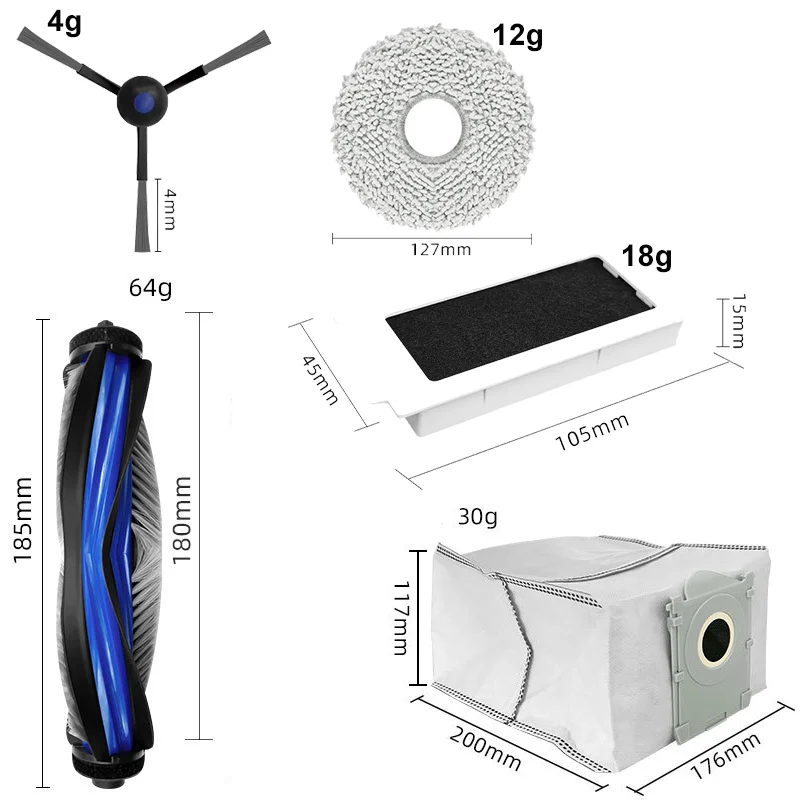 Für Ecovacs Debot T30C PRO/T30C PRO OMNI GEN2 Staubsauger-Zubehör Hauptbürste Seitenbürste HEPA-Filter Wischmopp Staubbeutel Ersatzteile – Detail 1