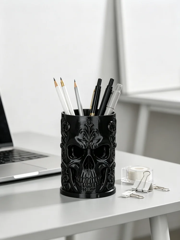 Office Table Accessories Unique - Gothic-Stil Stiftehalter mit Totenkopf-Motiv und Grusel-Design,