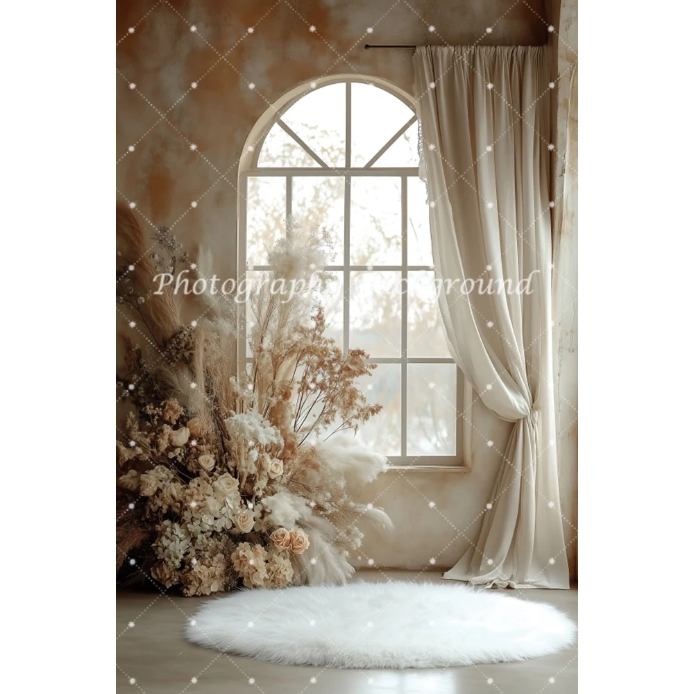 Matrimonio Boho Fotografia Sfondo Retro Fiore Tenda per finestra Bridal Shower Ritratto Festa di compleanno Photocall Sfondo Decor