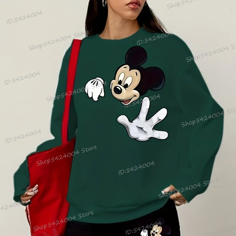 Felpa divertente da donna Topolino Felpa casual Cartoon Topolino Design Girocollo Pullover Autunno Inverno Manica lunga Donna Sudaderas