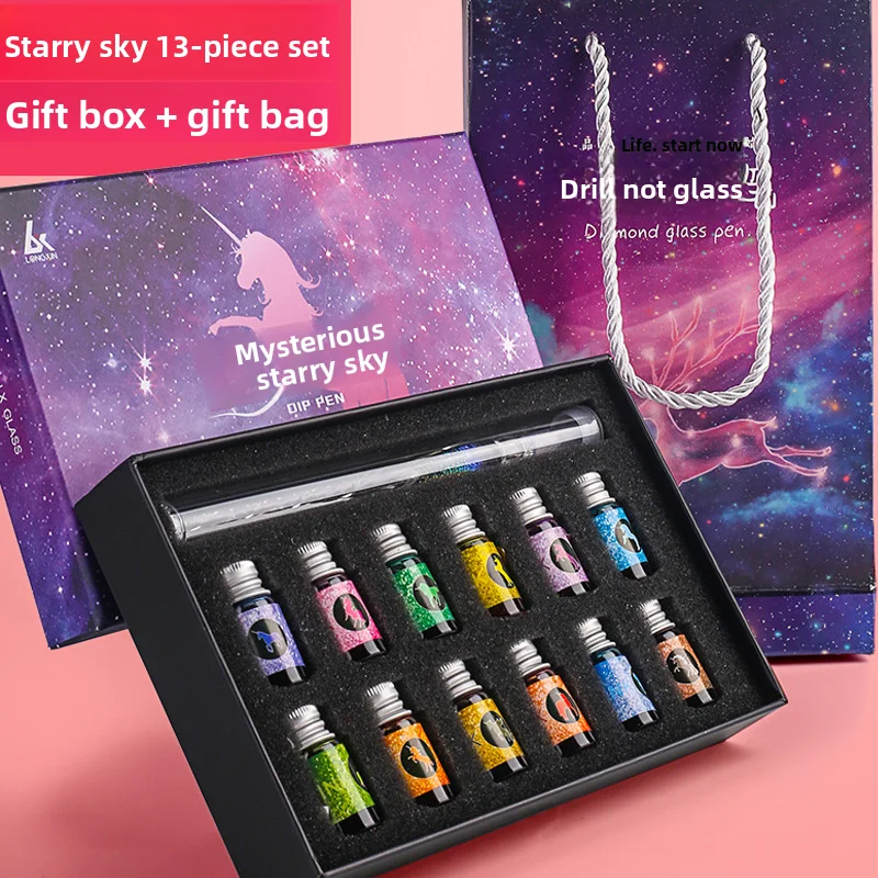 Vintage Handmade Mystical Starry Sky Dip Pen Set Crystal Fountain Pen for Students Gradient Color - Unique Writing Instrument