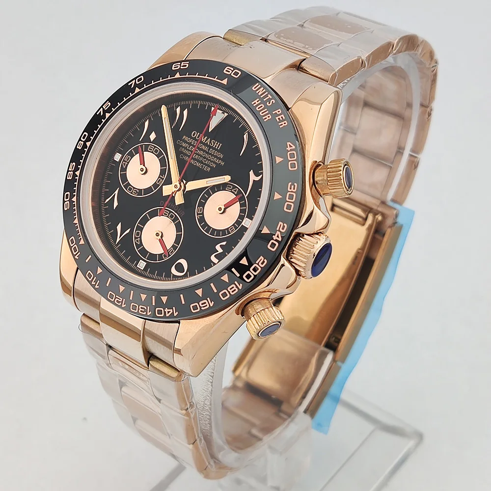 OUMASHI WATCH 39.3MM Casual Vk63 Quartz Movement Watch Men's waterproof steel case Arabian Dial Chronograph Luminous watch