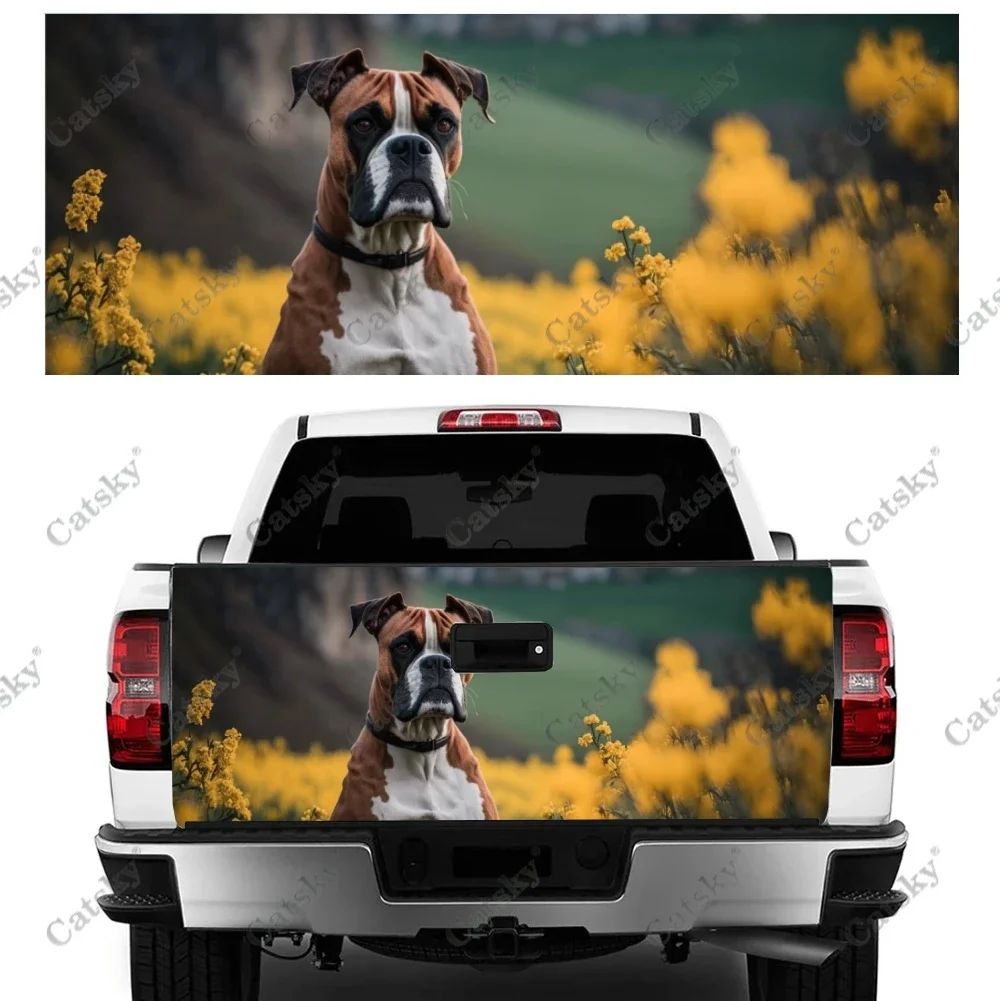 

Dog In Flowery Meadow Truck Tailgate Wrap Professional Grade Material Universal Fit for Full Size Trucks Weatherproof