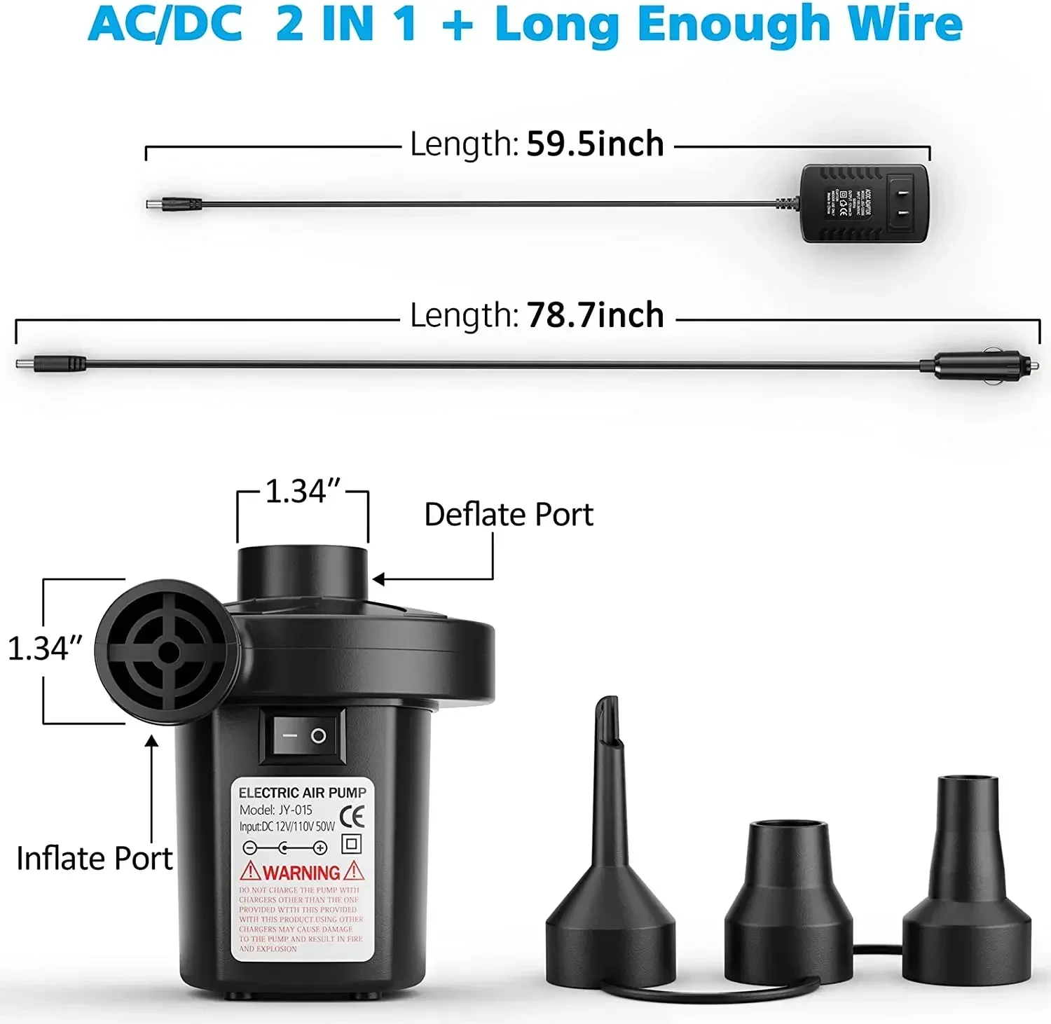 팽창식 빠른 충전 전기 공기 펌프, 3 노즐, 220V, 110V, AC, 12V, DC 팽창기, 실외용 디플렉터 펌프