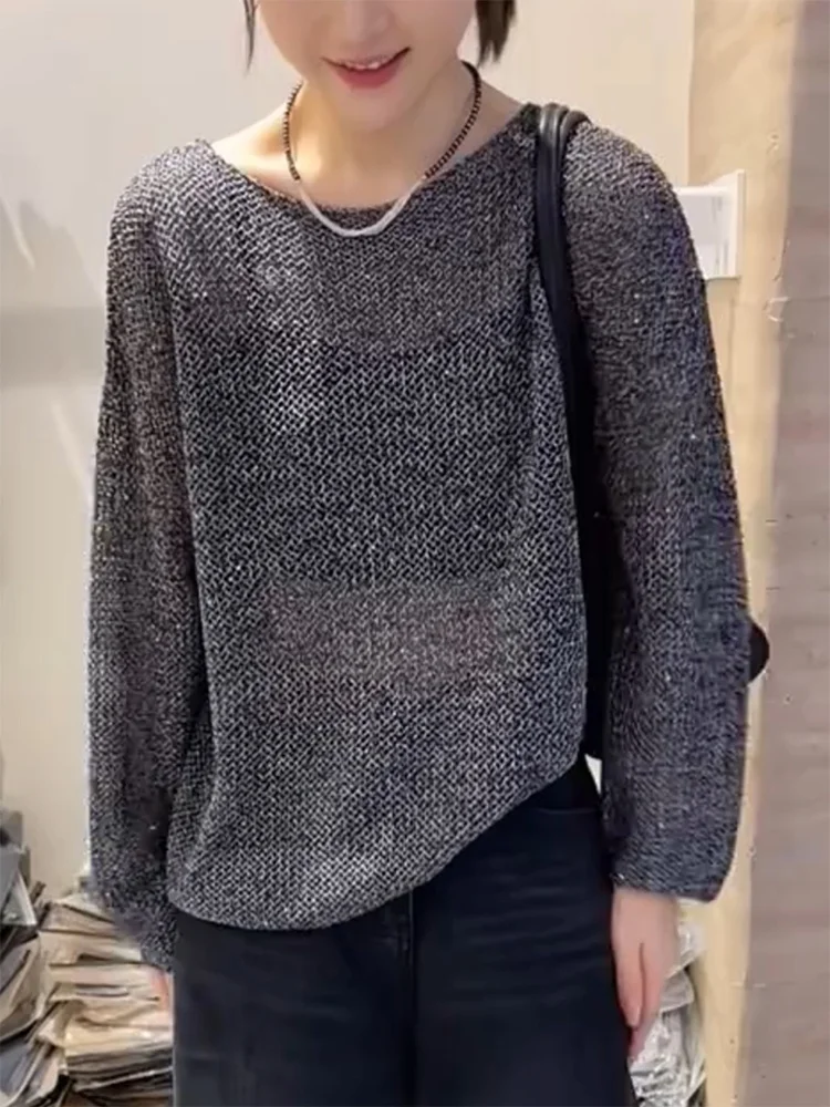 

ay Свободный вязаный свитер, легкий женский морской свитер с вырезом, модный, осень 2021, корейский, дышащий, Moistu...