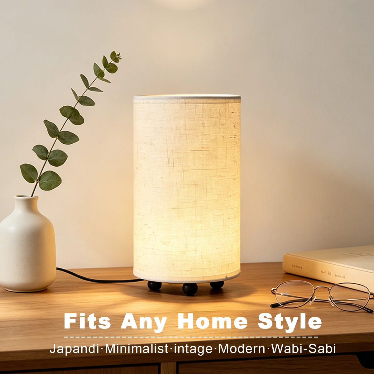 1pc Cylindrical Linen Fabric Table Lamp USB Powered Bedside Desk Lamp Nordic Japanese Style Home Decor Housewarming Gift