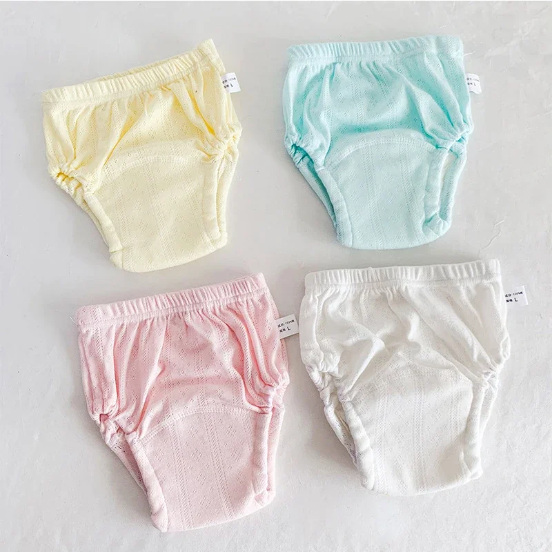 4Pcs/ Lot Baby Training Pants Leakproof Washable Waterproof Cotton Infant Toddler Diapers Hollow Out Breathable 6 Layers Crotch