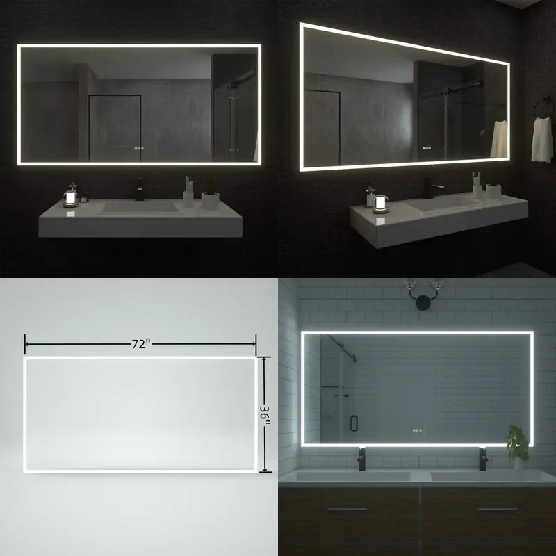 for LED Bathroom Mirror with Lights Oversized Cosmetic Mirror Dimmable Defogging Wall Mounted Vanity Mirror for Makeup