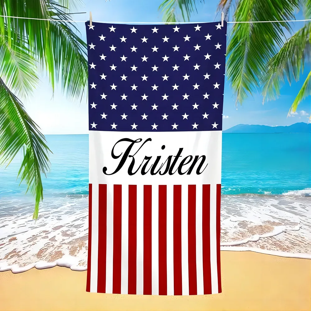 US flag Star Stripe Towel font Personalized Beach Towel with Name Bath Towel Pool Name towel 2024 New Microfiber Beach Towel