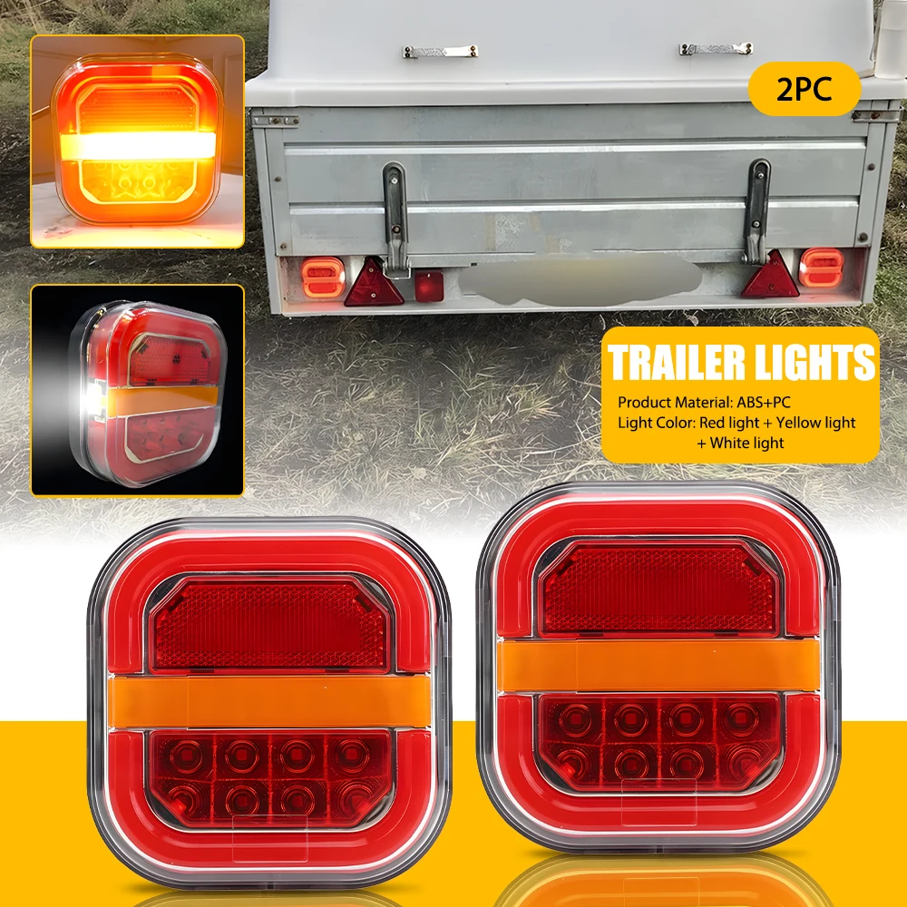 

2Pcs AUXITO 28LED Red+Amber+White Tail Lights Driving Brake Stop Lamp Turn Signal Light For 12-24V Truck Trailers UTE Buses