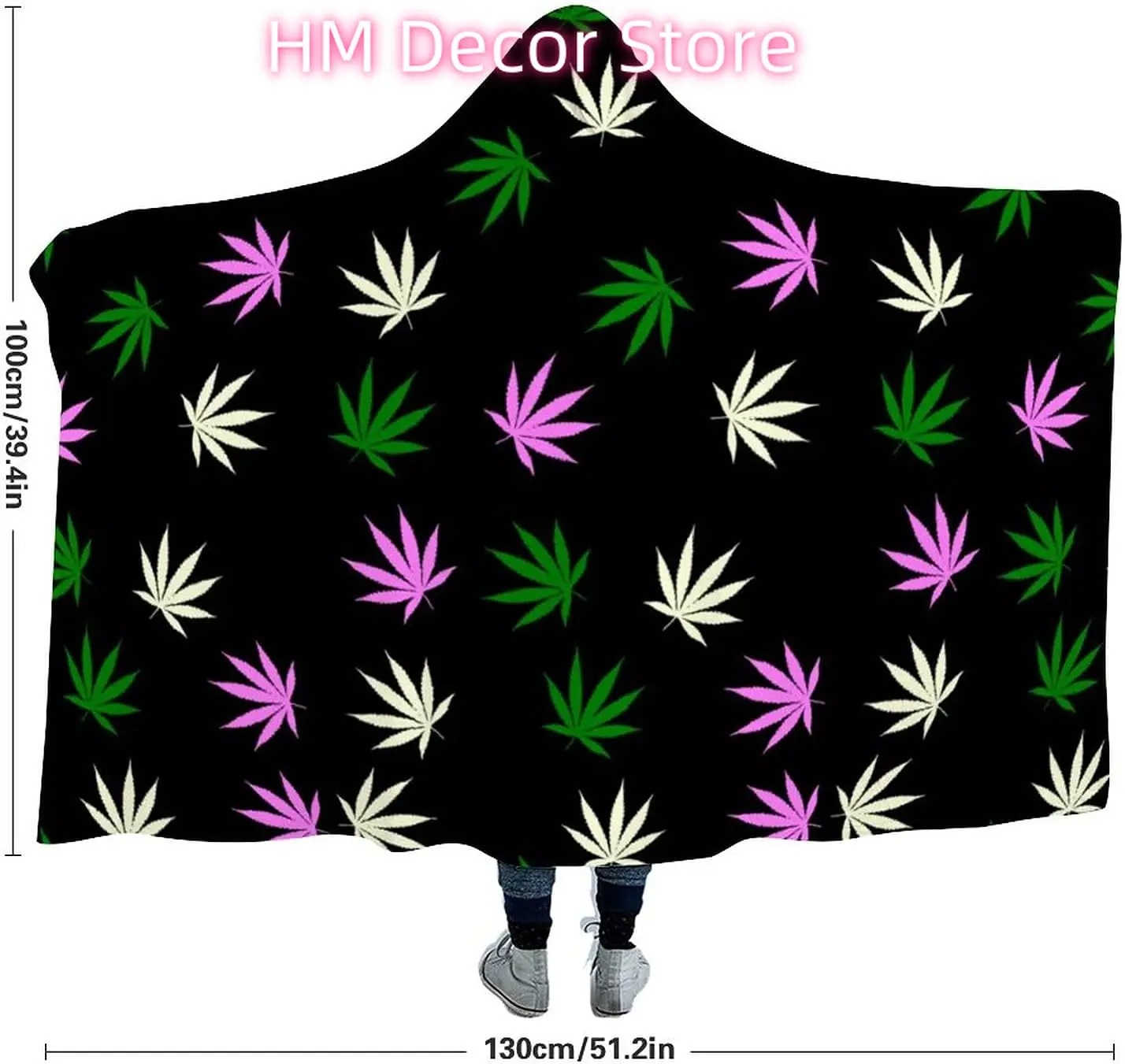 Weed Leaf Wearable Hooded Blanket Soft Cloak for Watch Tv Sofa Bed Napping 40
