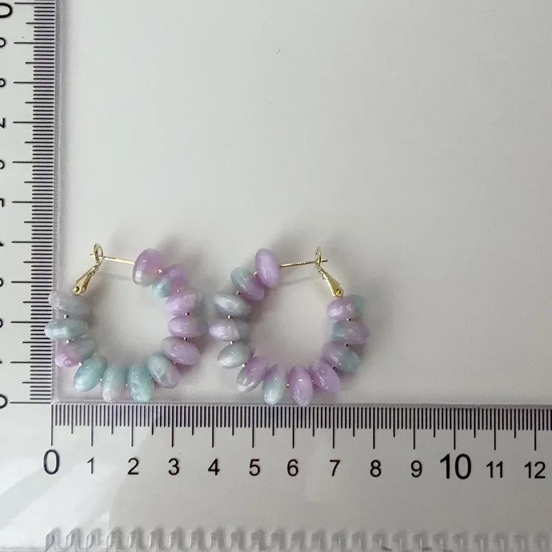 Unique Beads Round Earrings Cute Gradient-Colored Cat's Eye Beaded Hoop Earrings Wholesale Statement Jewelry Custom Packaging view 3