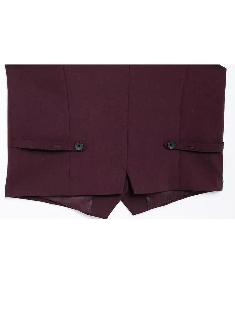 HH Female Streetwear Style Chic Tops Wine Red V-Neck Sleeveless Buttons Single Breasted Summer Vest Tops Woman 2024 Trendy