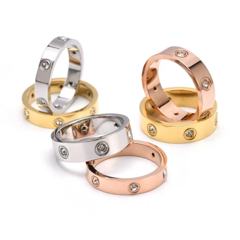 GD Fashion Luxury Non Tarnish Stainless Steel Width 6mm/4mm Gold-Color Designer Love Couple Ring Waterproof for Women Gift