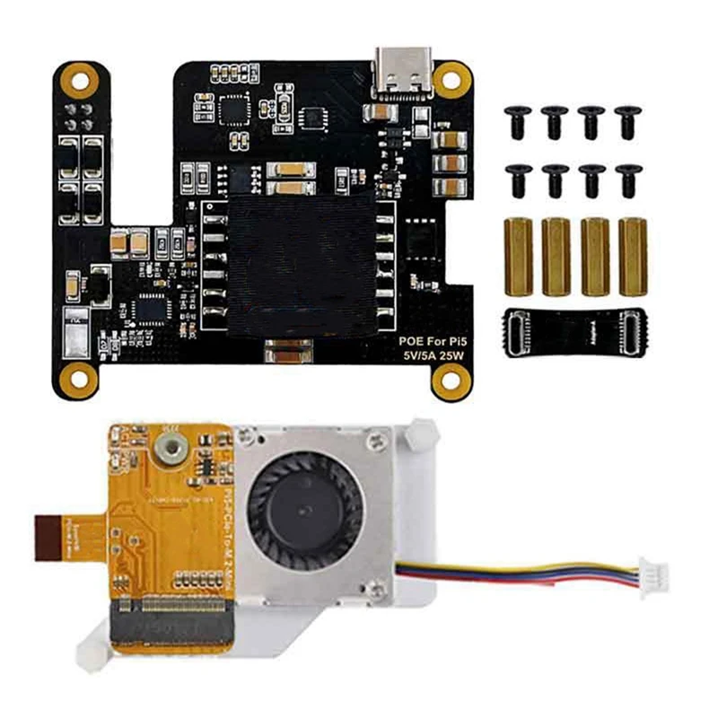 For Raspberry Pi 5 POE With PD Trigger Activation Type C Pcie-M.2-Nvme-SSD Power Ethernet 802.3Af/At With Cooler