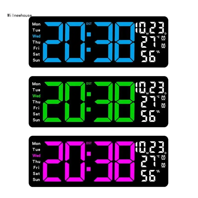 Modern LED Digital Wall Clock with Remote Auto Dimming Light and Alarm Date Temperature Week Display for Home Decors Dropship