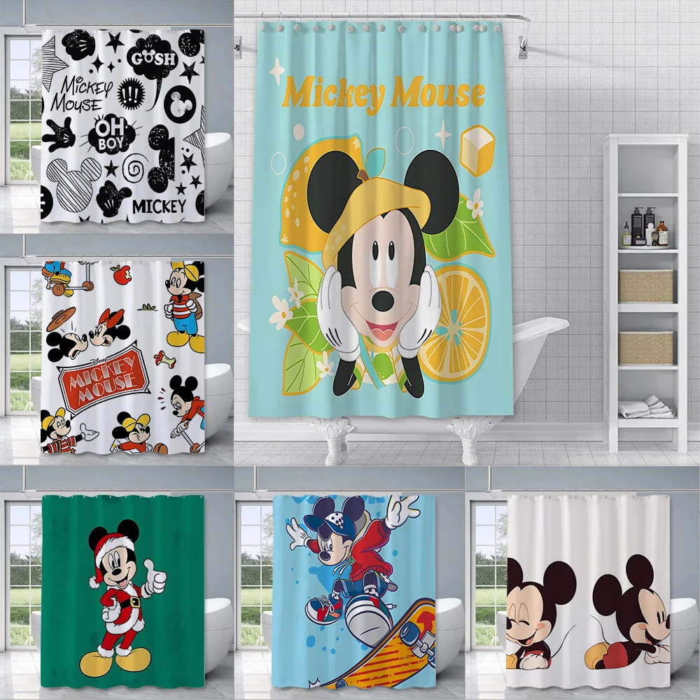 Cute M-Mickey Mouse Shower Curtain Waterproof Polyester Fabric Paint Colorful Bath Curtains Home Bathroom Curtain with Hook