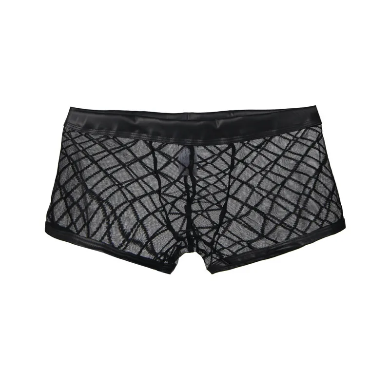 Black Sexy Breathable Thin Boxer Men Mesh Transparent See Through U-convex Underwear Boxer Lingerie Gay Wear Pants Plus Size