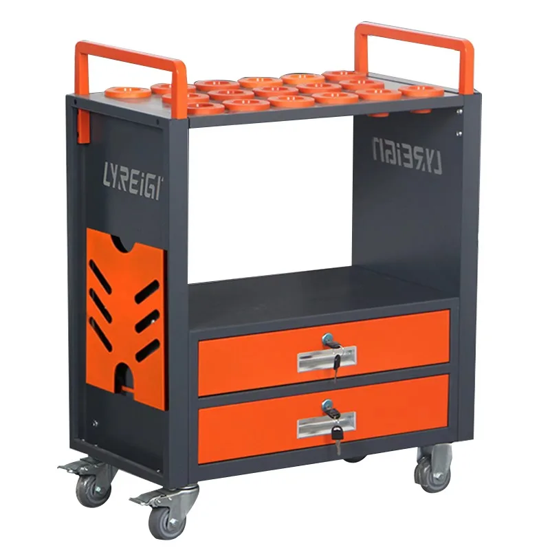 

Mobile CNC Tool Storage Cart, CNC Tool Rack Trolley Double Drawer Design with Safety Lock for CNC Tool Rack Transfer Cart