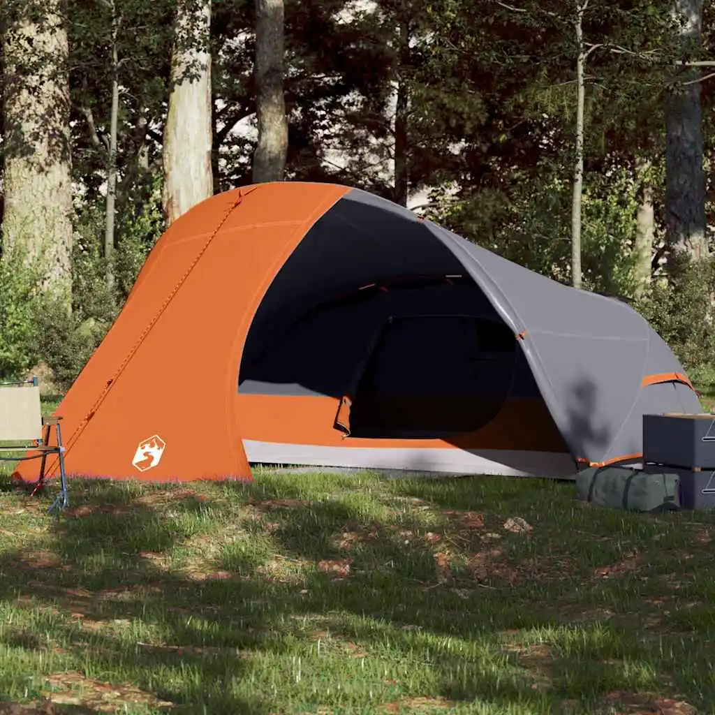 Wasserdichtes grau-oranges 4-Personen-Kuppelzelt, Lichtundurchlässiges, wasserdichtes, winddichtes Campingzelt für Festivals, Wandern, Backpacking, Camping, Angeln