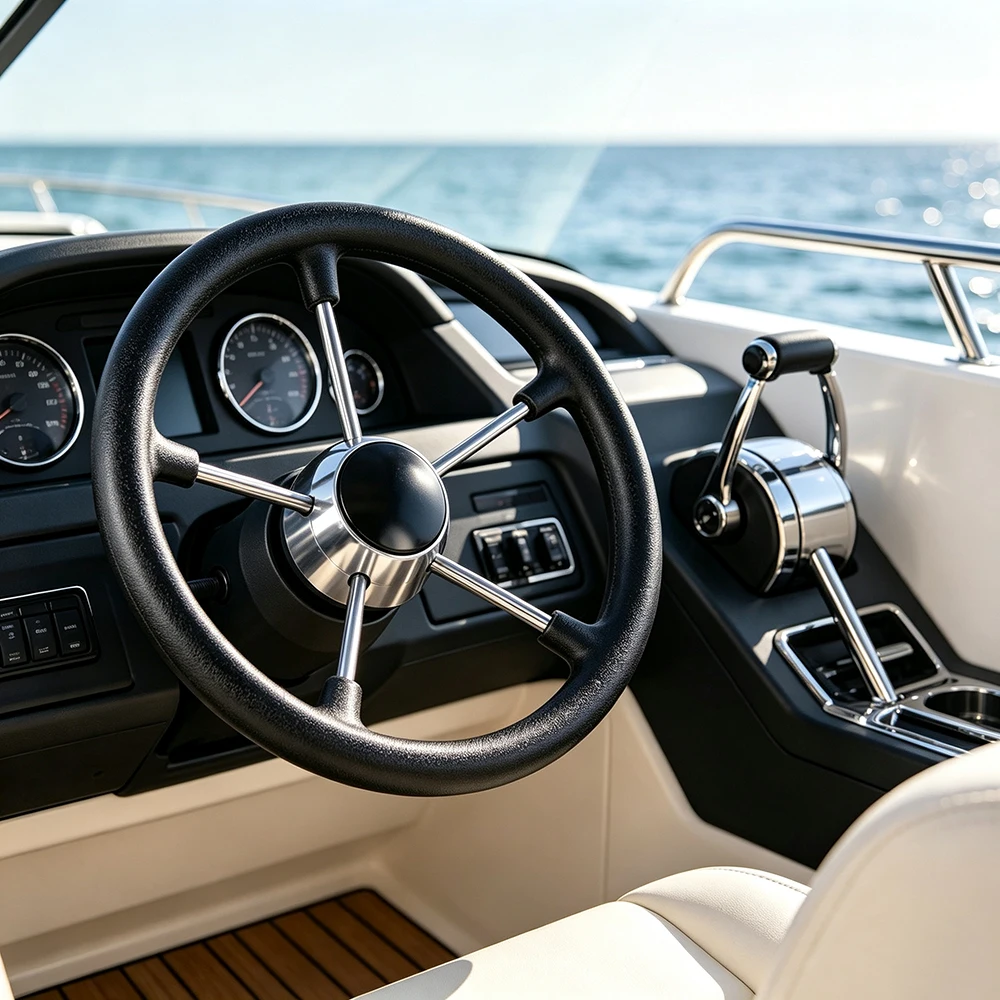 13.5 Inch 5 Spoke Stainless Steel Destroyer Steering Wheel Marine Vessel Steering Control Wheel Boat Yacht Accessories