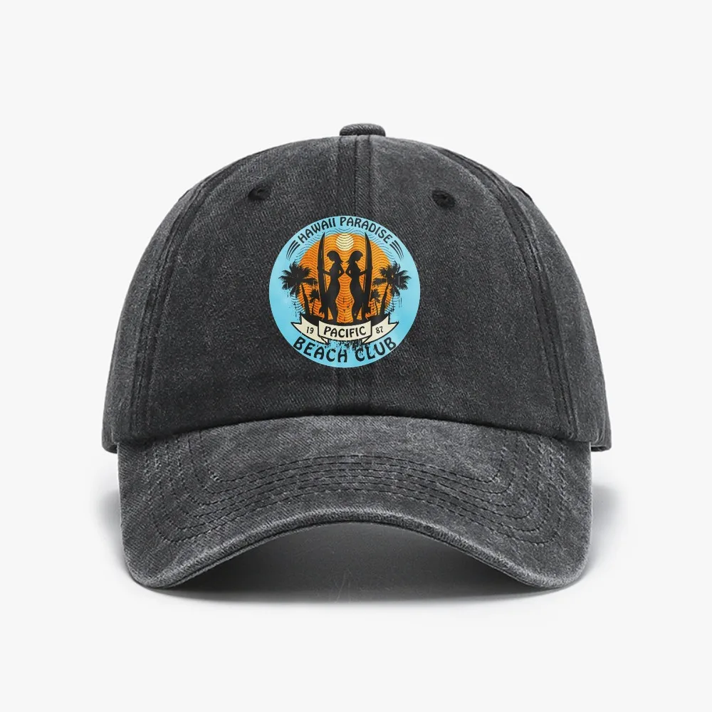 

Hawaii Surf BEACH CLUB Print Washed denim baseball cap Retro Outdoor Adjustable Sun Protection Casual and Versatile Hat