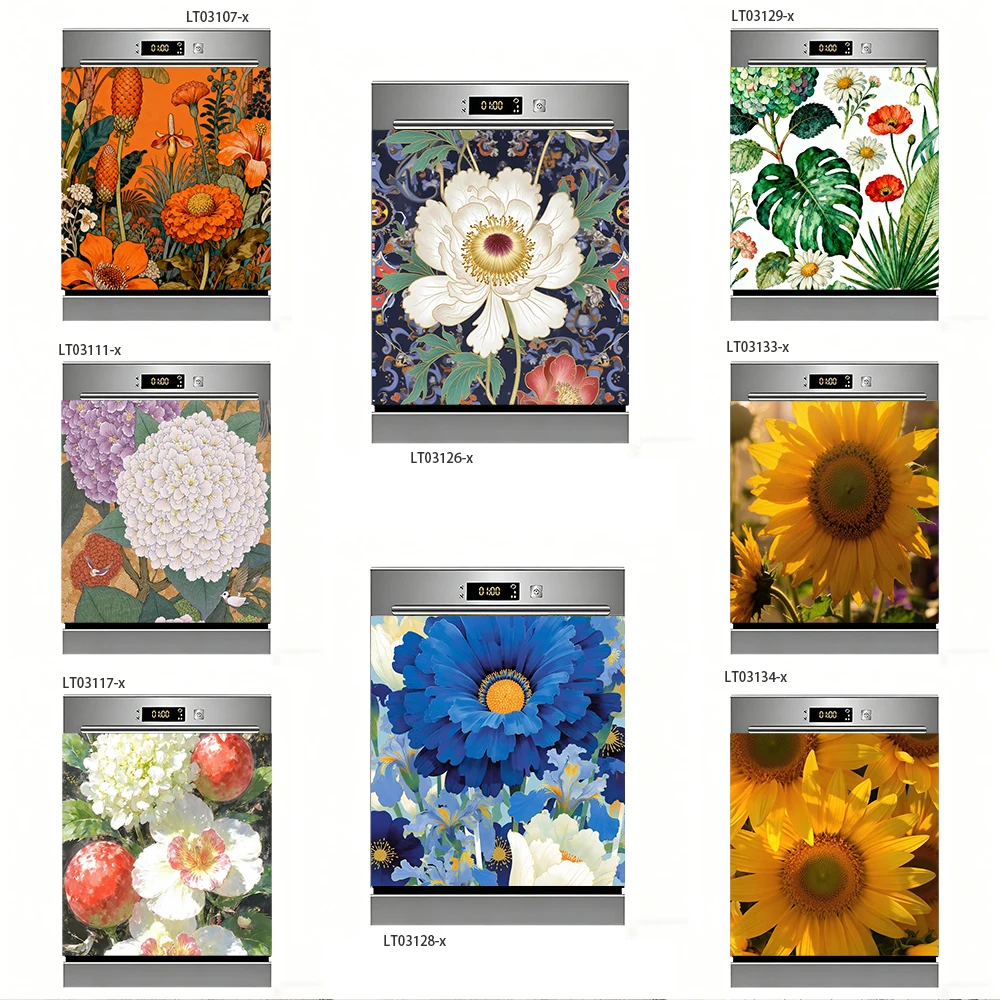 

Exotic Floral Dishwasher Cover, Sunflower & Tropical Flower Design, Waterproof Removable Kitchen Decal