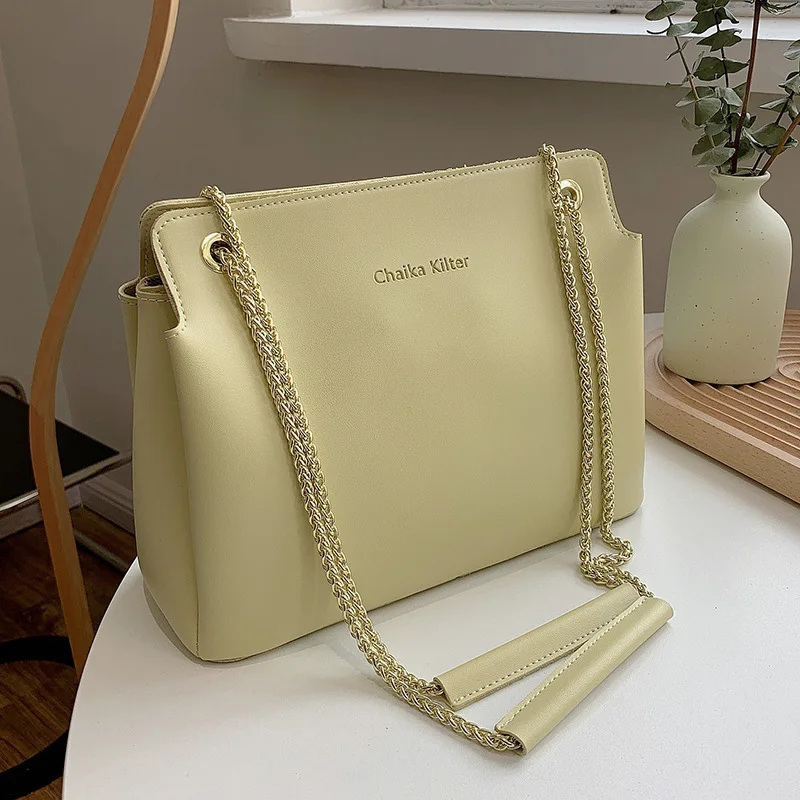 Fashion Women handbag Large capacity Soft PU leather Ladies big Totes Chain design female Shoulder Crossbody bags bolsas yellow