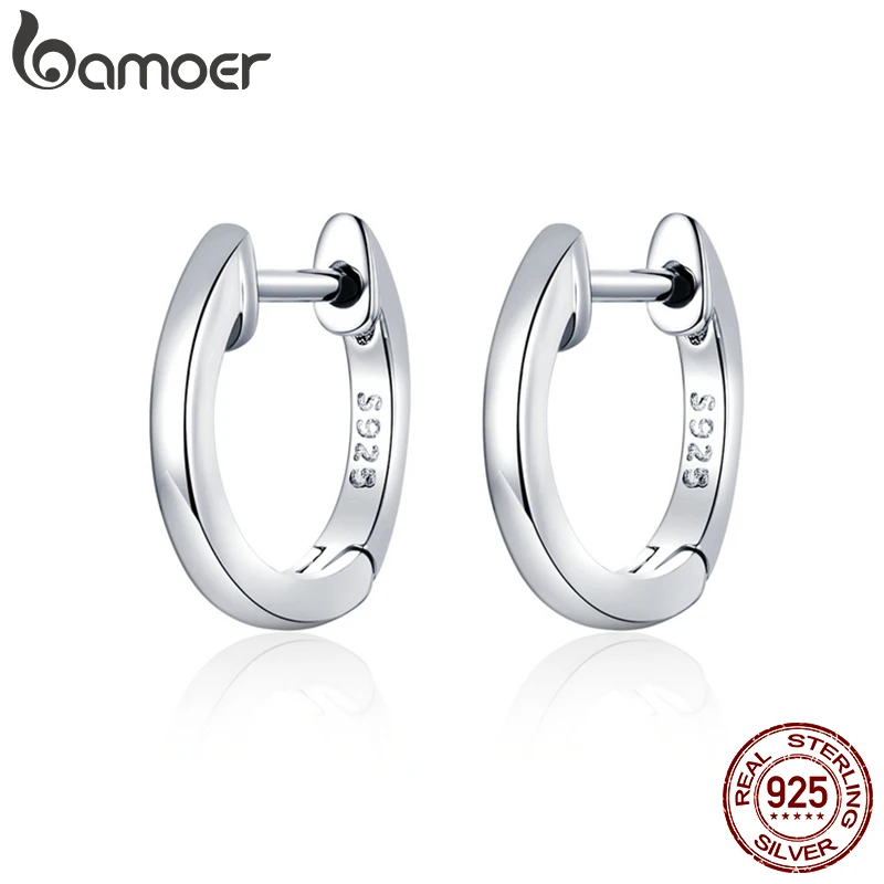 bamoer Genuine Sterling Silver 925 Hoop Earrings for Women 2 Color Tiny Ear Hoops Rose Gold Color Female Jewelry Brincos SCE808