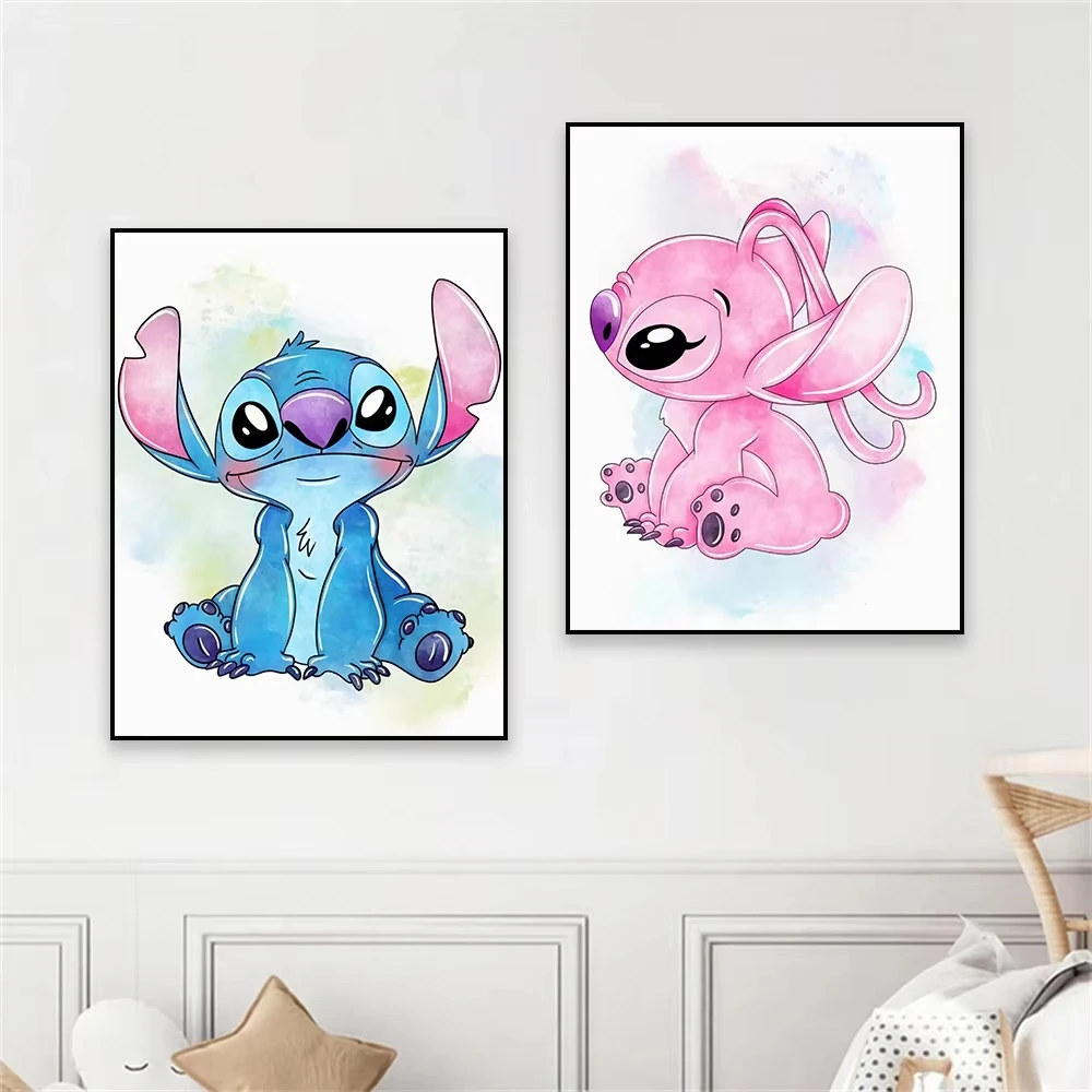 ديزني ليلو وستيتش ملصق قماش اللوحة الحضانة المائية الفن يطبع الفيلم الكلاسيكي طباعة غرزة الاطفال ديكور غرفة نوم هدية