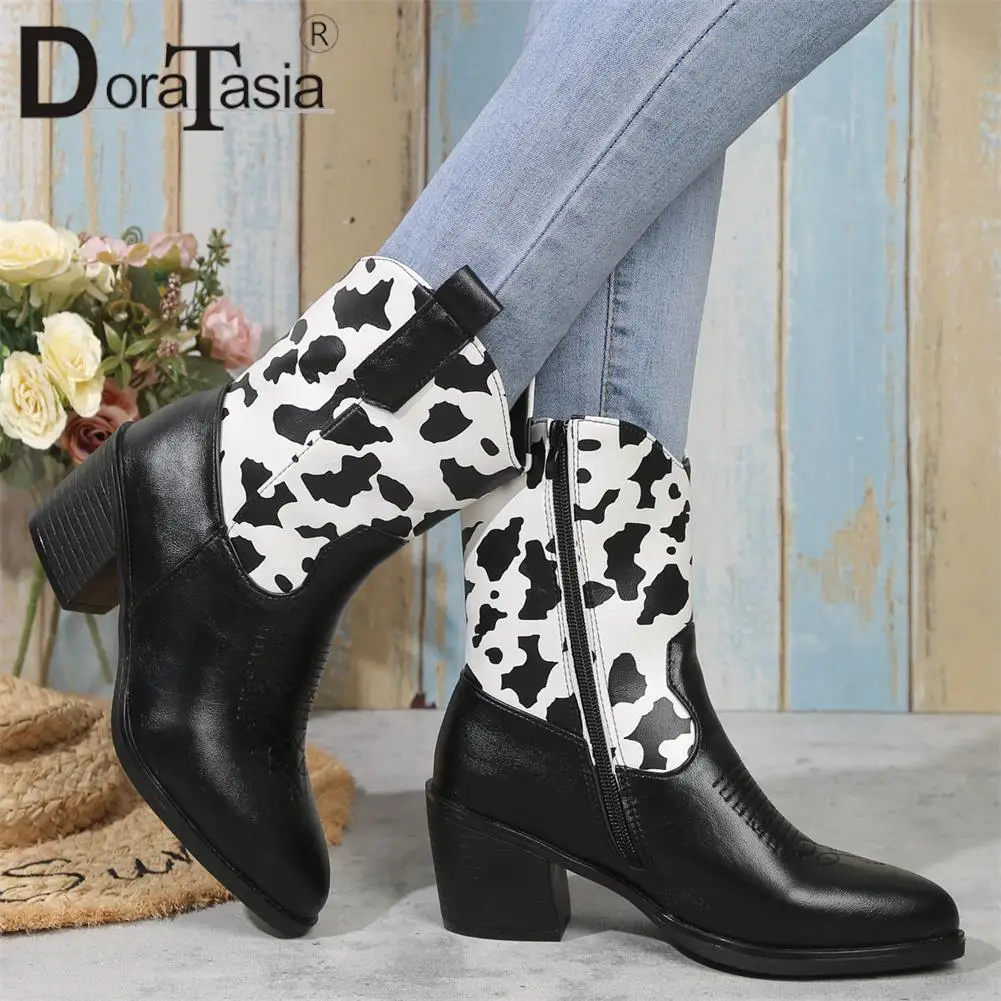 Brand New Ladies Pointed Toe Cowboy Boots Fashion Mixed Colors Chunky Heels women's Cowgirl Ankle Boots Casual Party Shoes Woman