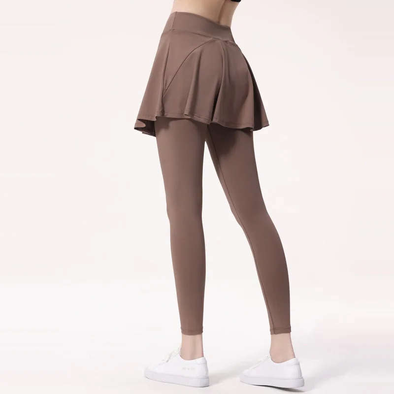 Women Yoga Pants Fake Two Sports Skirt Gym Leggings Fitness Training Running Trousers Pula Raise Waist Female Tights 2023