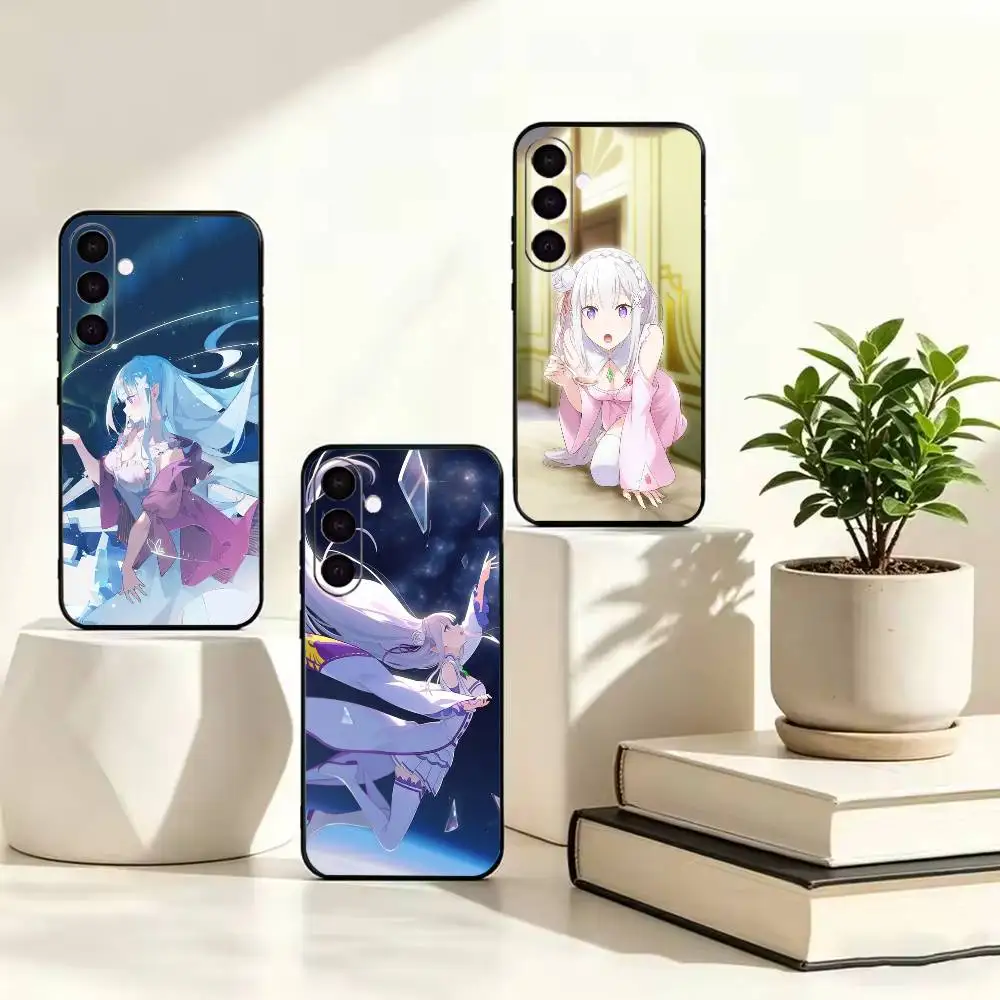Anime R-Re Zero E-Emilia  Black Soft Silicone Phone Case for Samsung A73 A72 A53 A52 A32 A31 A22 A21 A20