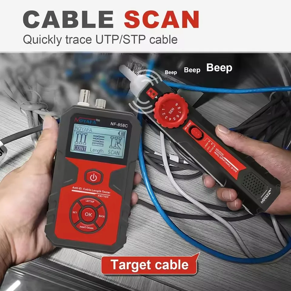 NOYAFA NF-858C Network Cable Tester Trace Line Locator POE BNC Finder Port Blinking Red Light Test Measure Length Cable Tracker