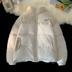 Jaqueta de inverno masculina parka carta moda gola streetwear engrossar casaco quente cor sólida 2023 novo branco simples feminino outwear