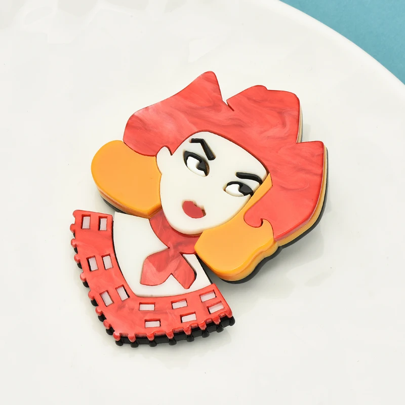 Wuli&baby Many Designs Acrylic Lady Brooches For Women Beautiful Girl Figure Party Office Brooch Pins Gifts